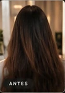 Cabelo castanho escuro liso, antes