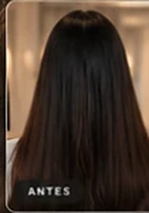 Cabelo castanho liso, antes